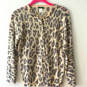 JCrew Animal print merino wool cardigan sweater Sz M